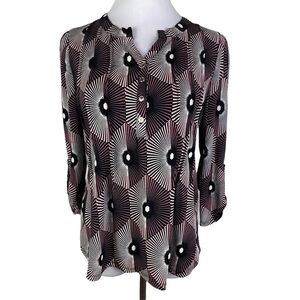 BY Design Striped Geometric Pattern‎ Half Button Down Blouse Women's Small
